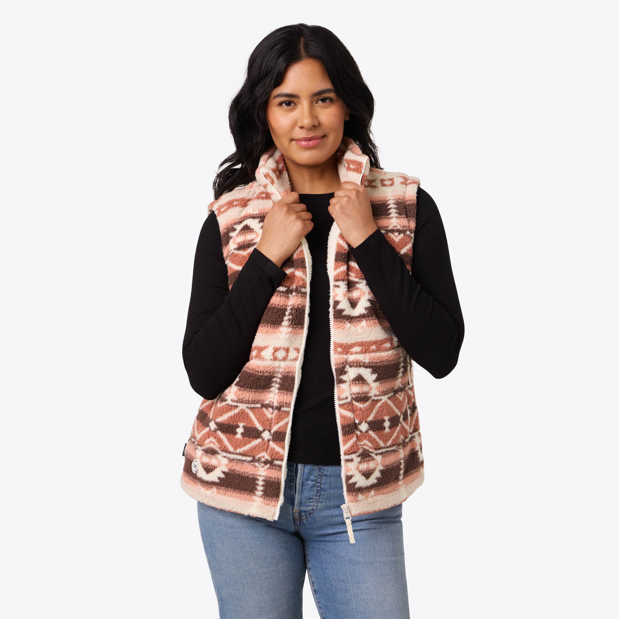 Mobile Warming Upland Sherpa Long Printed Vest Clay Aztec
